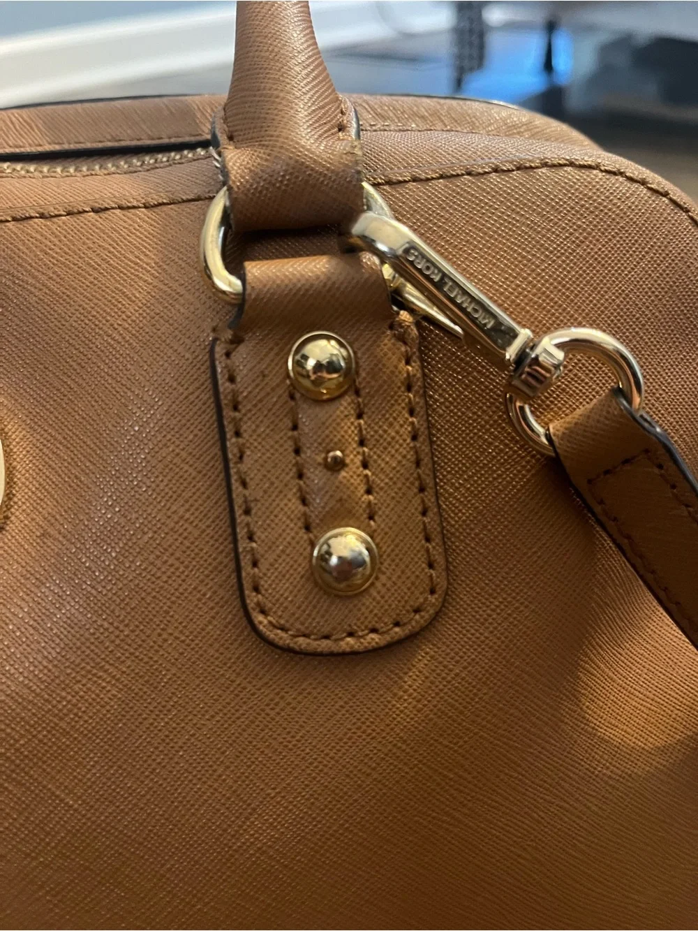 Michael Kors Camel Leather Dome Satchel with Gold Hardware Purse